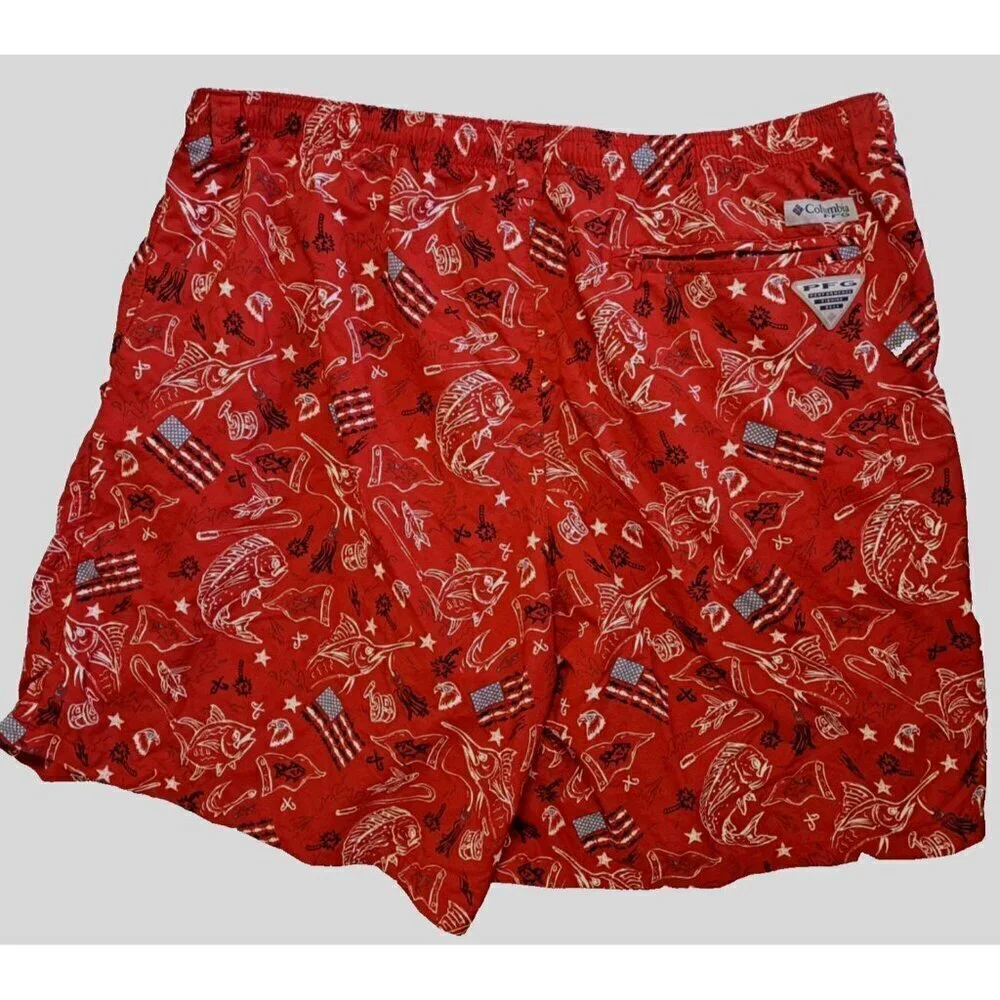 Columbia Men's XXL Swim Trunks RWB Patriotic Print Zipper Pocket NO LINER
